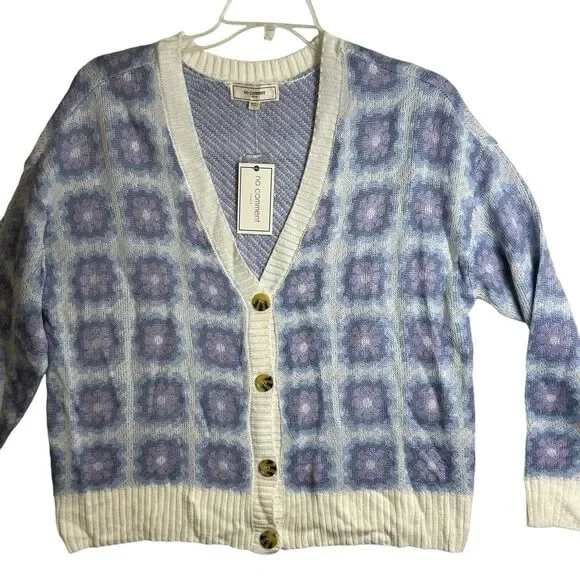 No Comment Knitted Sweater Cardigan Button Front Crop Multi Flower Floral L New - Picture 5 of 12